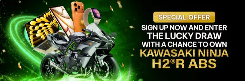 E2Bet Bangladesh sign up bonus — lucky draw entry to win a Kawasaki Ninja H2R ABS motorcycle