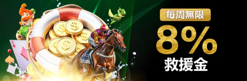 E2Bet 香港每週救援獎金 — 輸錢反水 8%,無上限