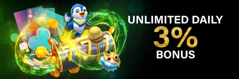 E2Bet Cambodia unlimited 3% daily bonus on slots, fishing, and live casino games
