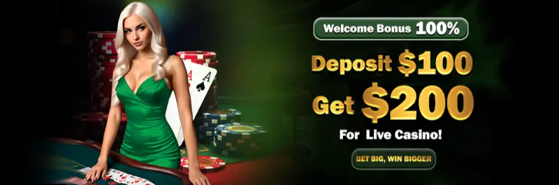E2Bet Cambodia live casino welcome bonus — deposit 100 USD and get 200 USD to play