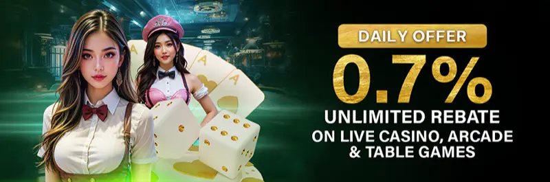 E2Bet Malaysia daily rebate — 0.7% unlimited cashback on live casino, arcade, and table games